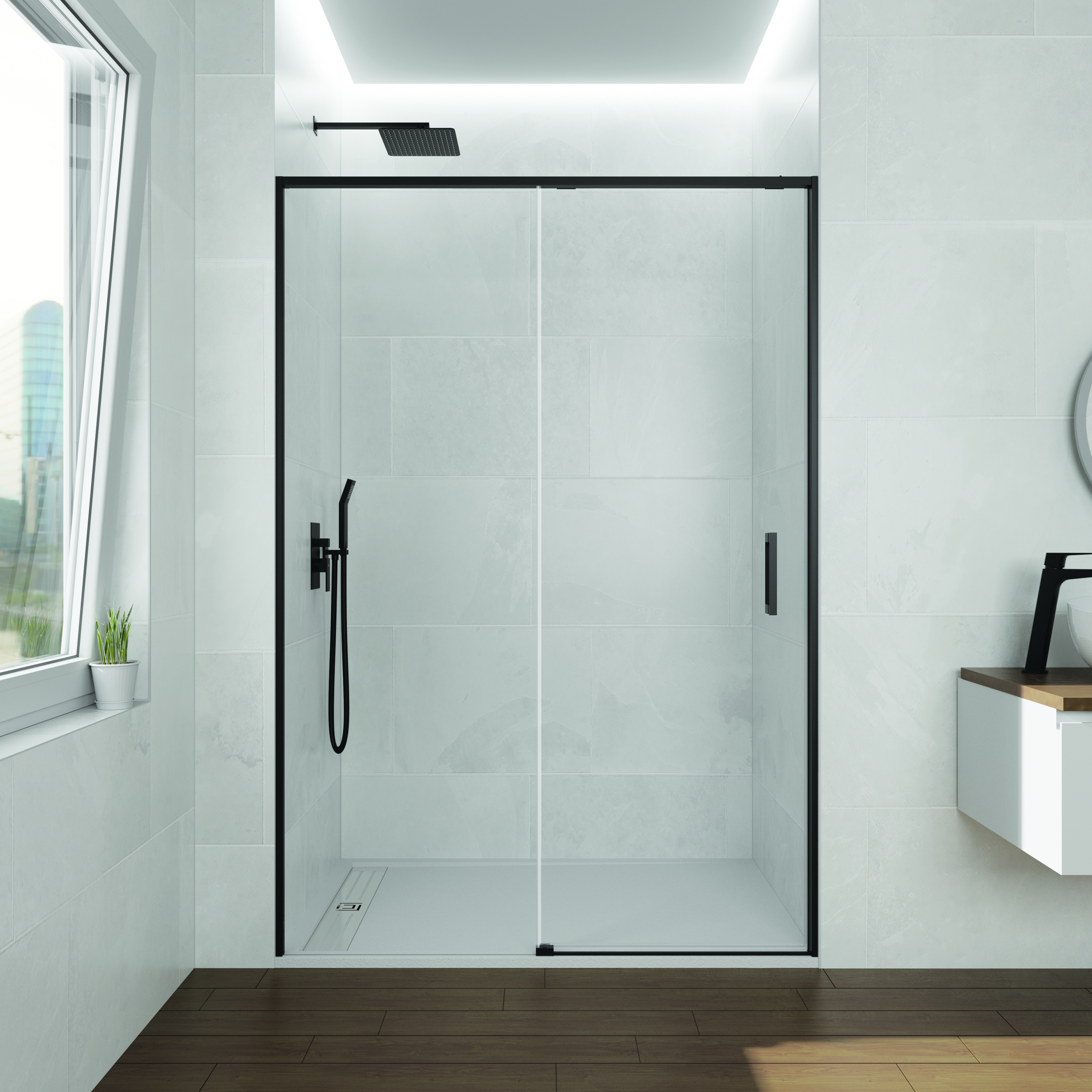 ДУШ ПАРАВАН с плъзгащи  врати soft close 145 - 150 см GME TWENTY BLACK  6 мм
